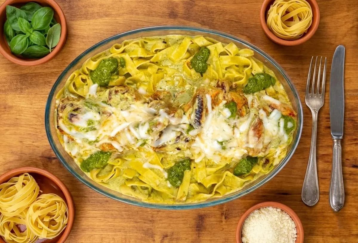 Chicken fettuccine with basil